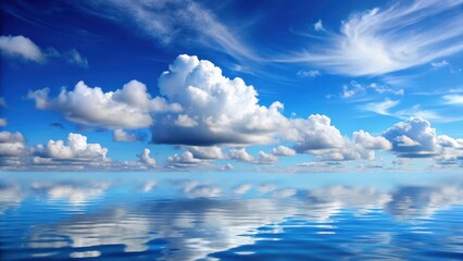 Obraz premium Serene blue sky with white puffy clouds floating gently across the horizon , outdoors, blue sky