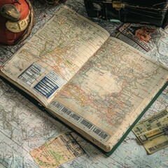 Obraz premium Vintage Travel Journal with Maps and Notes