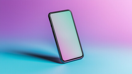 Smartphone with blank screen against colorful gradient background