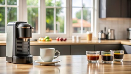 Coffee cup and Coffee Capsule Machine on a kitchen counter, coffee, cup, capsule, machine, brew, espresso, morning