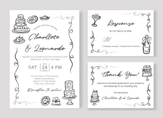 Sete of Minimalist Wedding Invitation Chic Simple Layout Ideal for Elegant Wedding Celebrations.