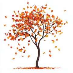 Fototapeta premium Vibrant Autumn Tree with Falling Leaves