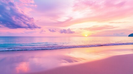 Serene Sunset Beach: Pink Hues at Twilight
