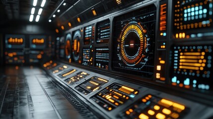Obraz premium Futuristic spaceship control room interior.