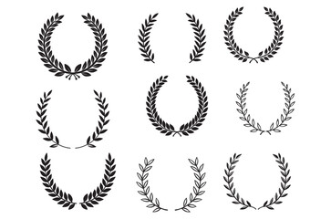 set of laurel wreaths, laurel wreath with elements, laurel wreath vector illustration, tree laurel wreath silhouette, Black ornament 