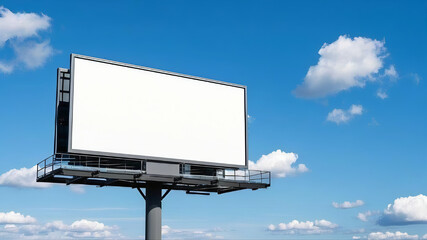 A large billboard with a blue sky and clouds