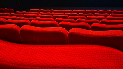 Obraz premium Red cinema auditorium seats with backlight and copy space for text