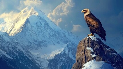 Fototapeta premium A hybrid animal, part lion and part eagle, standing proudly on a mountain peak, representing a legendary beast.