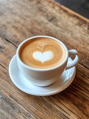 Obraz premium Heart-shaped latte art coffee shop beverage photography cozy atmosphere close-up love concept