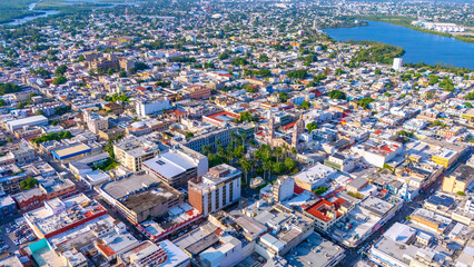 Aerial view of the port city of Tampico Tamaulipas, Mexico. In the center stands out the...