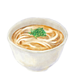 ねぎがのった温かい日本のうどんのイラスト