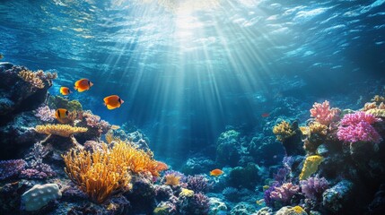 Obraz premium Vibrant coral reef life underwater ocean nature photography aquatic environment sunlit perspective marine diversity