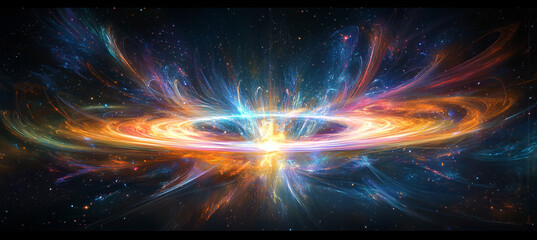 A powerful energy beam emanates from the center of an interstellar wormhole