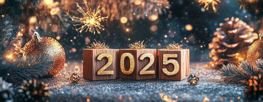 A set of wooden blocks with the numbers 2025.