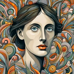 Virginia Woolf A modernist literary inspired portrait with a foc