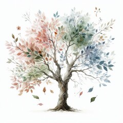 Fototapeta premium Watercolor Trees with Digital Leaves Watercolor trees with digit
