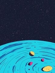 Fototapeta premium Vibrant Digital Painting: Planets Gently Falling into Cosmic Ocean. AI Generated