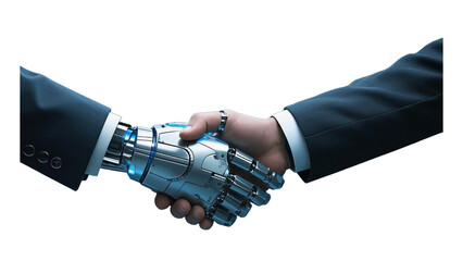 a handshake of a robot and a man