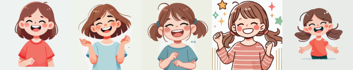 laughing little girl vector set