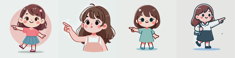 little girl vector set pointing to the side