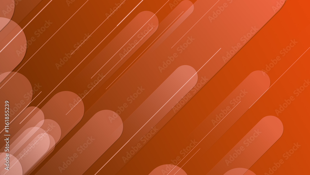 Poster orange lines and shapes are moving from the bottom left of a gradient abstract background, horizonta