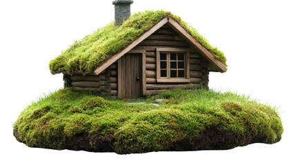 Fototapeta premium wooden house in grass isolated on white background 