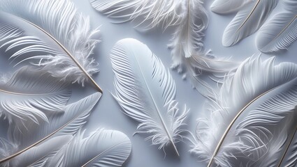 Bright white feather texture. Overhead top view, flat lay. Copy space. Birthday card, Mother's, Valentines, Women's, Wedding Day concept