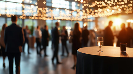 Blurred background of party with lights. Great for background or overlay in a presentation or website to show a busy social gathering.
