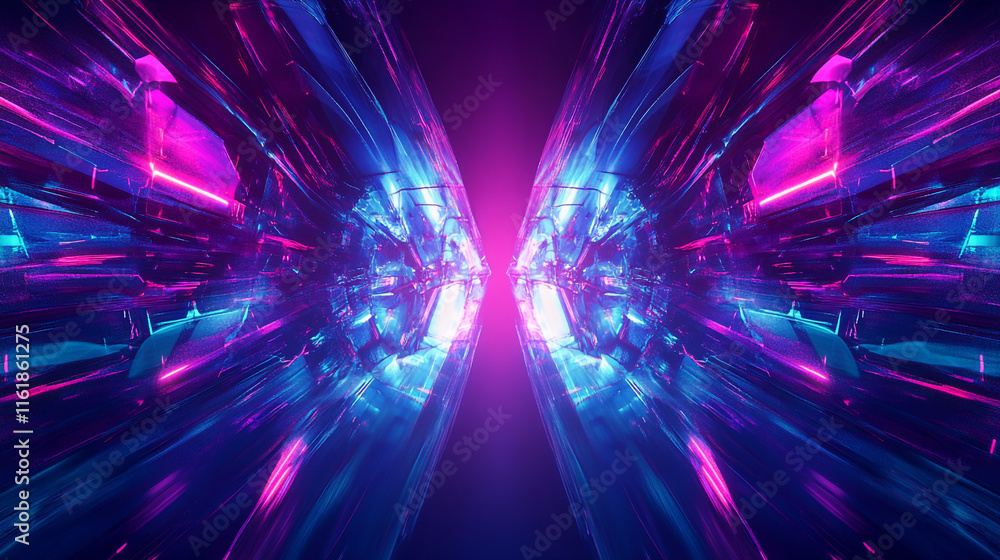Poster energetic and colorful laser lights producing vibrant and intricate patterns against a dark backgrou