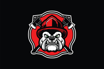 firefighter Bulldog head cartoon character vector logo template