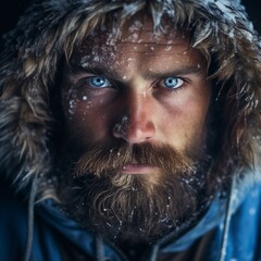 Blue-eyed man in winter