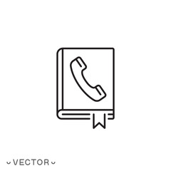 phone book icon, directory telephone, contact or address list, thin line symbol concept isolated on white background, editable stroke eps 10 vector illustration