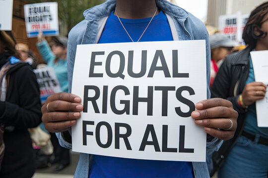 Person holding a sign saying “Equal Rights for All” at a peaceful protest