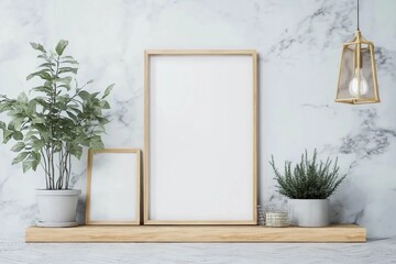 3D illustration, 3D Rendering, Picture frames with plant pots adorn the living room.