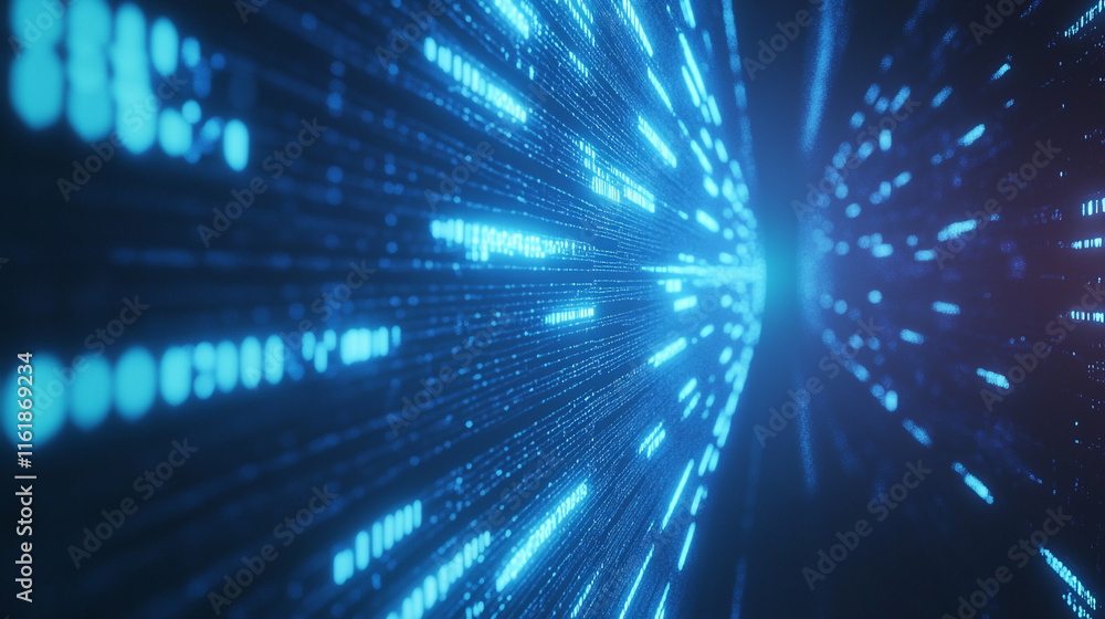 Poster digital network: abstract close-up of a glowing blue circuit board, abstract digital circuit board. 