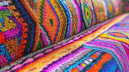 Vibrant woven textiles showcasing intricate patterns and colors.