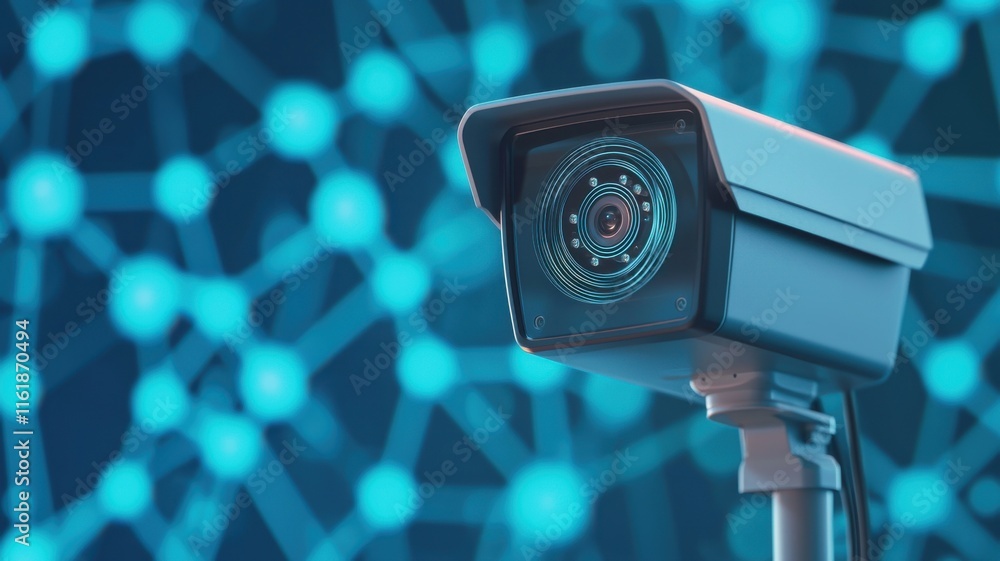 Poster surveillance camera monitoring digital network security urban environment technology conceptual view
