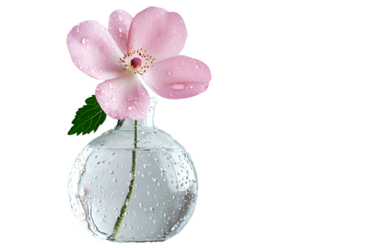 Pink rose flower isolated on white background with floral beauty and tropical spring vibes for table decoration