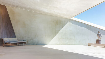 Modern architectural interior featuring unique sculptures and natural light in a spacious setting