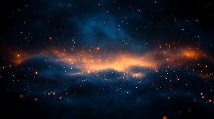 Fototapeta premium Glowing particles illuminate a dark cosmic scene