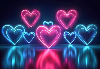light neon bokeh valentine background blue hearts high resolution high details vibrant