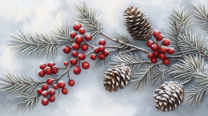 Winter Branches Berries and Pine Cones Decor