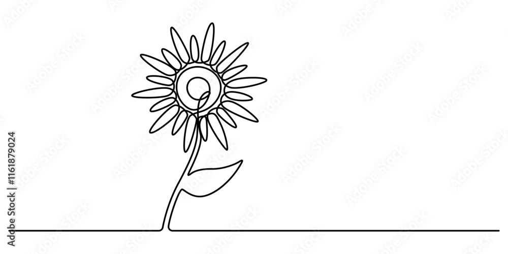 Aufkleber vector continuous one simple single abstract line drawing of sun flower isolated on white background