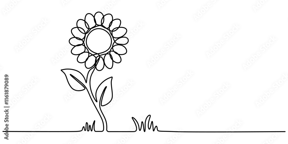 Aufkleber vector continuous one simple single abstract line drawing of sun flower isolated on white background