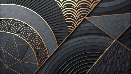 Obraz premium Elegant Paper Art of Geometric Mountains and Gold Moon under Stars V2