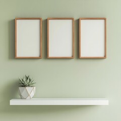 Three white frames with a white background
