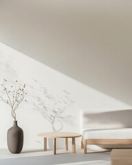 Modern minimalist living room with natural light and simple decor elements