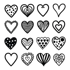 Collection of illustrated heart icons
