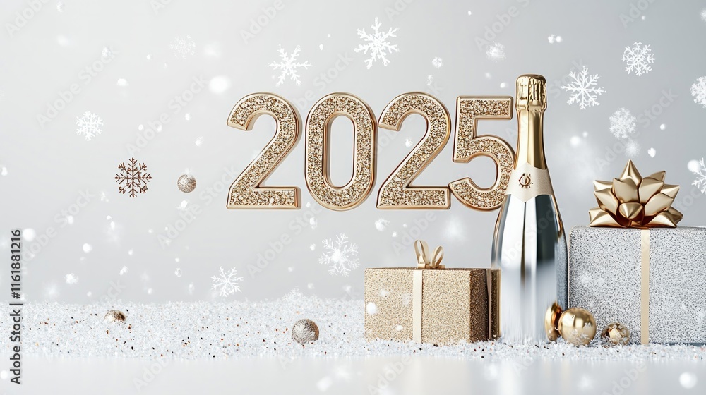 Poster a champagne bottle and two boxes are on a white background with the number twent
