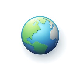 Fototapeta premium A blue and green cartoon Earth icon, on a white background, earth day concept